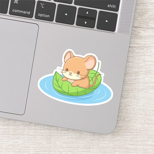 Adesivo Cute Mouse in a Leaf Boat (Detalhe)