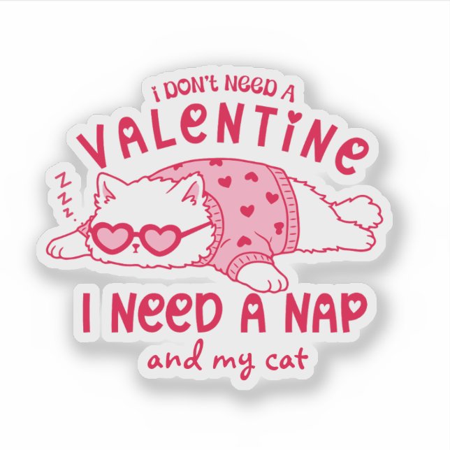 Adesivo Cute Napping Cat Funny Custom Valentine (Frente)
