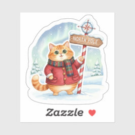 Adesivo Cute North Pole Cat in Coat & Scarf Christmas
