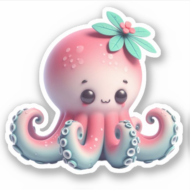 Adesivo Cute Octopus Custom-Cut Vinyl Stickers (Frente)