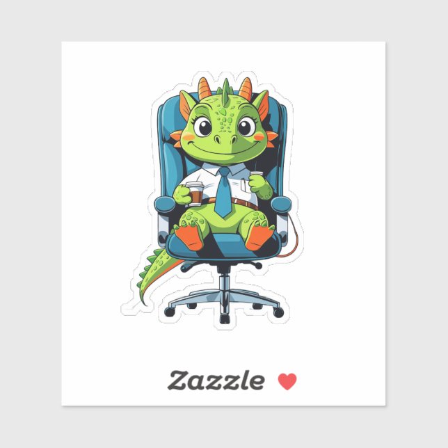 Adesivo Cute Office Dragon Sticker | Funny Cartoon Decal (Folha)