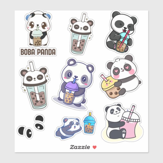 Adesivo Cute Panda Bobble Tea Kids (Folha)