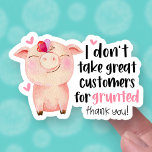 Adesivo Cute Pig Pun Funny Great Customer Small Business<br><div class="desc">Who doesn't love a pig and a pun? In this design, you get both! A super cute, happy pig exclaims, "I don't take great customers for grunted!" Perfect for the small business owner who wants to get their order packages noticed and grow their following! On this sheet size, each sticker...</div>