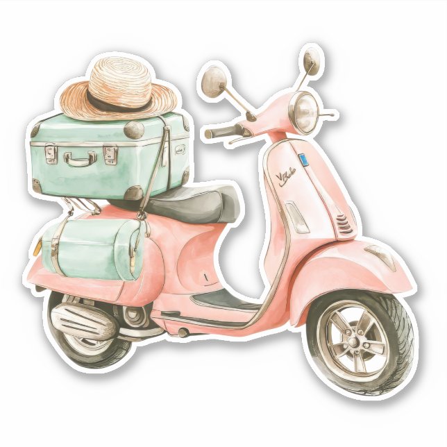 Adesivo Cute Pink and Aqua Coastal Scooter (Frente)