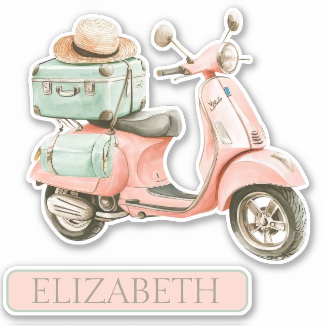 Adesivo Cute Pink and Aqua Coastal Scooter (Frente)
