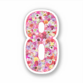 Adesivo Cute Pink Decorative Botanical Floral Number 8