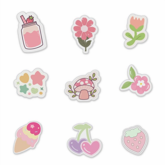 Adesivo Cute Pink-Themed Stickers for Spring & Summer Vibe (Frente)