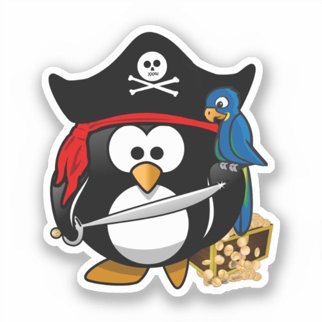 Adesivo Cute Pirate Penguin com papagaio (Frente)