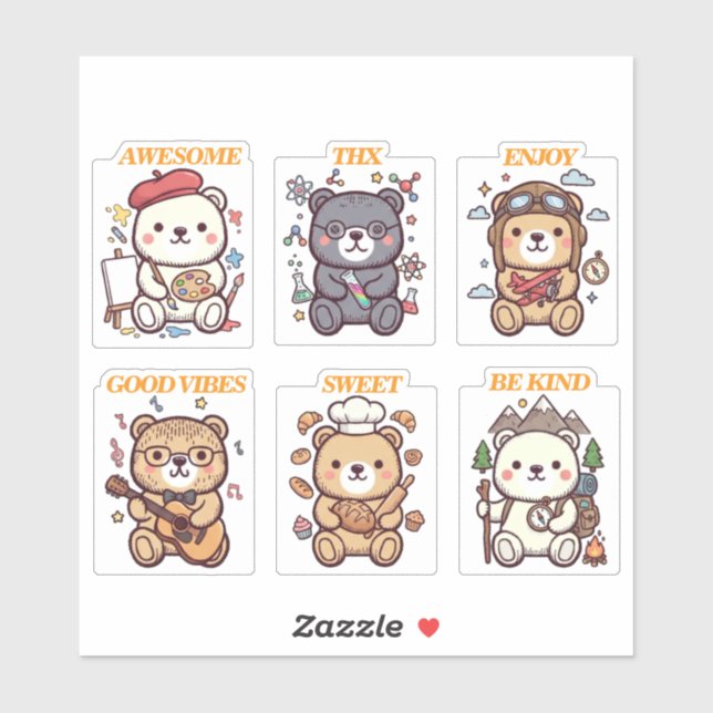 Adesivo Cute Positive Bear-6 Designs-vol2 (Folha)