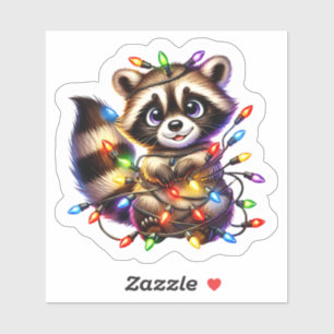 Adesivo Cute Raccoon em Luzes de Natal