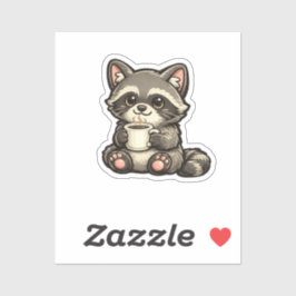 Adesivo Cute Raccoon with Coffee – Cozy Kawaii Animal