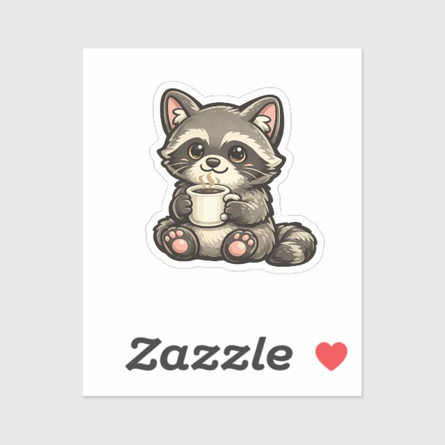 Adesivo Cute Raccoon with Coffee – Cozy Kawaii Animal (Folha)