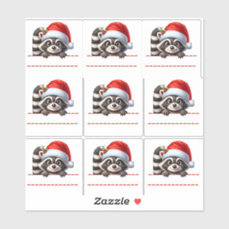 Adesivo Cute Racoon in Santa Hat Christmas Labels