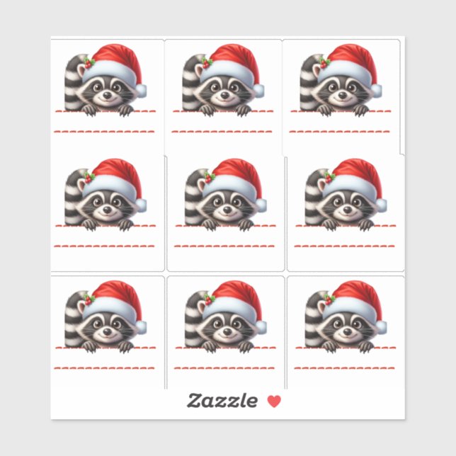 Adesivo Cute Racoon in Santa Hat Christmas Labels (Folha)