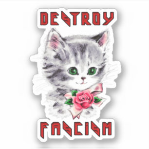 Adesivo Cute Retro Kitten - Destrua o fascismo