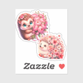 Adesivo  Cute Romantic Floral Hedgehog Duo Illustration
