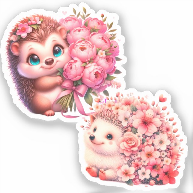 Adesivo  Cute Romantic Floral Hedgehog Duo Illustration (Frente)