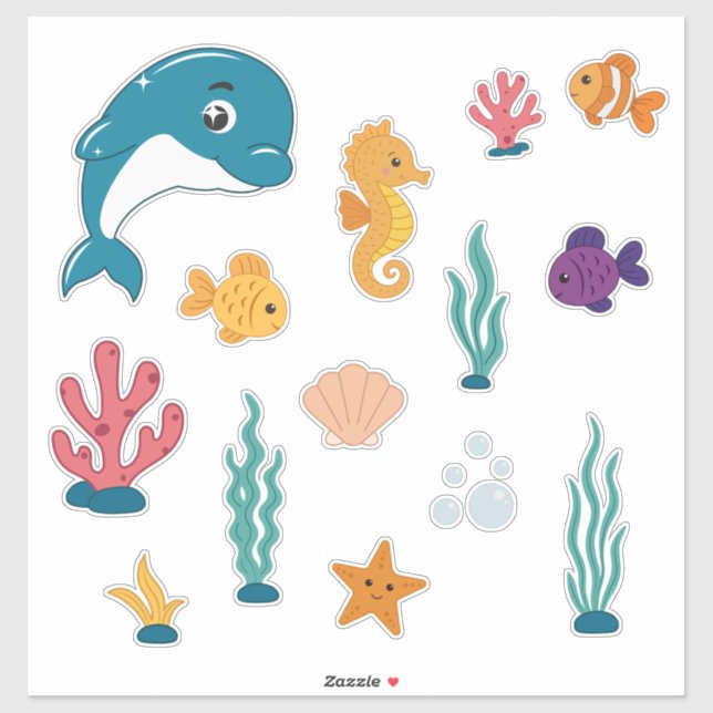 Adesivo Cute Sea Creatures Stickers Pack (Folha)