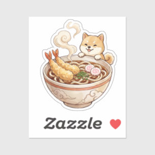 Adesivo Cute Shiba Inu Ramen - Kawaii Cachorro com Macarrã