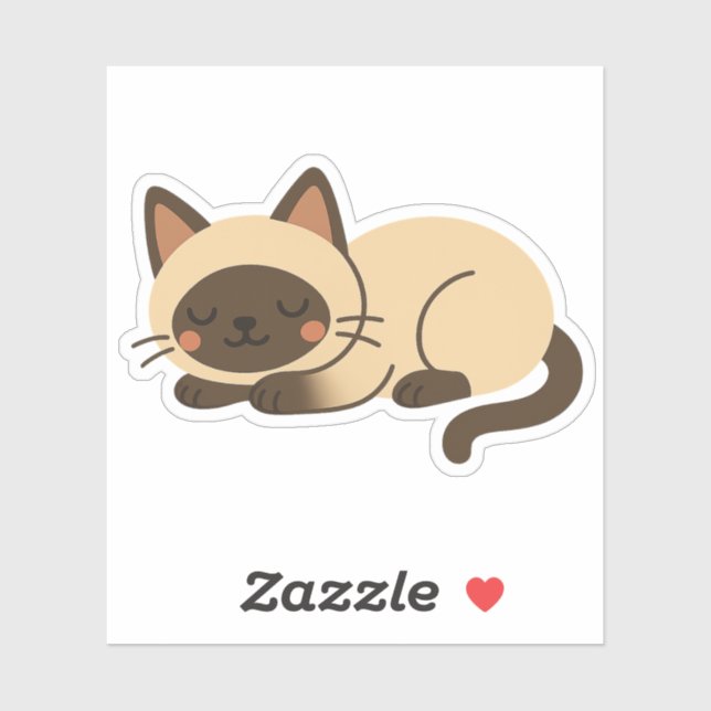 Adesivo Cute Siamese Cat Sleeping – Kawaii Style (Folha)