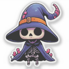 Adesivo Cute Skeleton Witch - Halloween Kawaii
