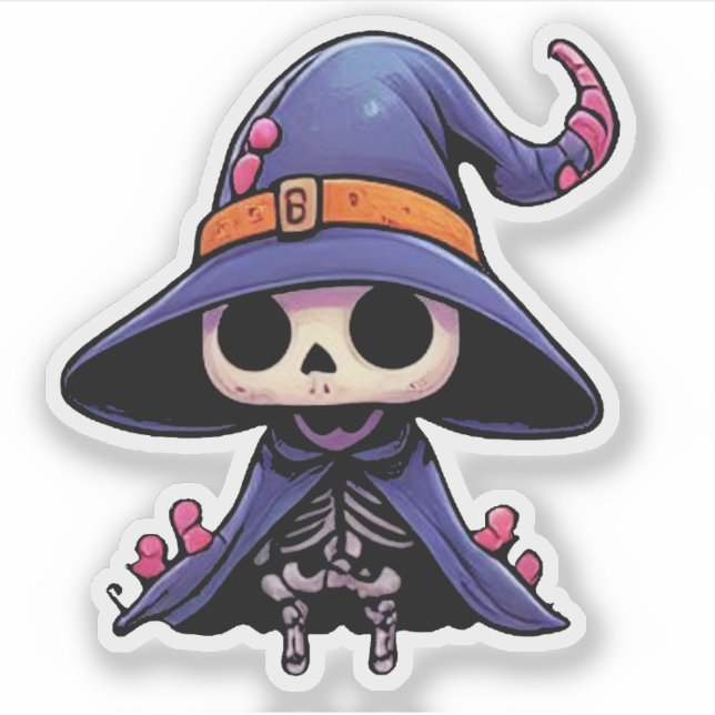 Adesivo Cute Skeleton Witch - Halloween Kawaii (Frente)