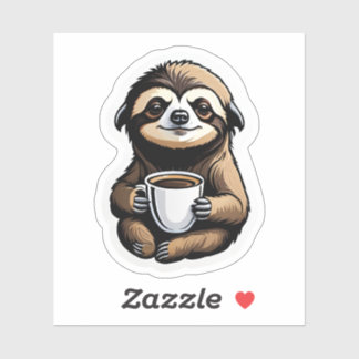 Adesivo Cute Sloth Segurando Café