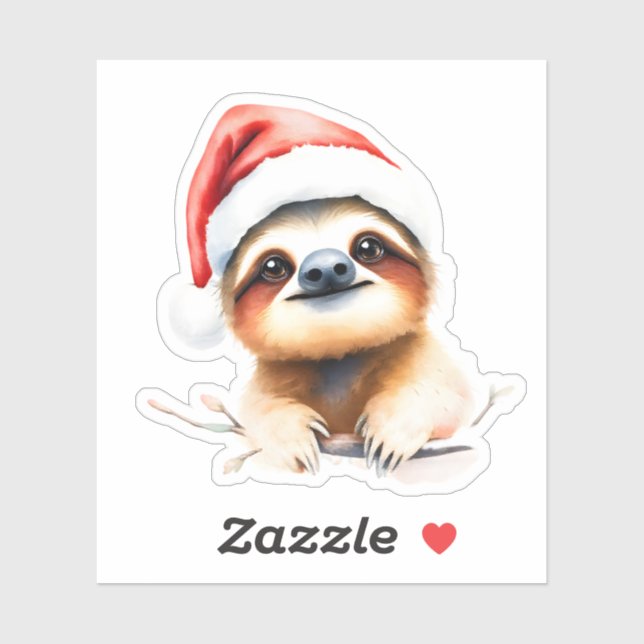 Adesivo Cute Sloth Wearing A Santa hat (Folha)