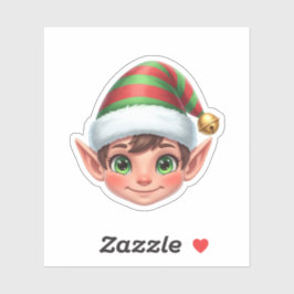 Adesivo Cute Smiling Christmas Elf Face with Red Green Hat