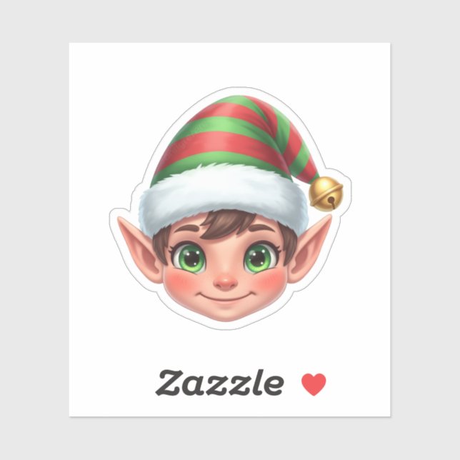 Adesivo Cute Smiling Christmas Elf Face with Red Green Hat (Folha)
