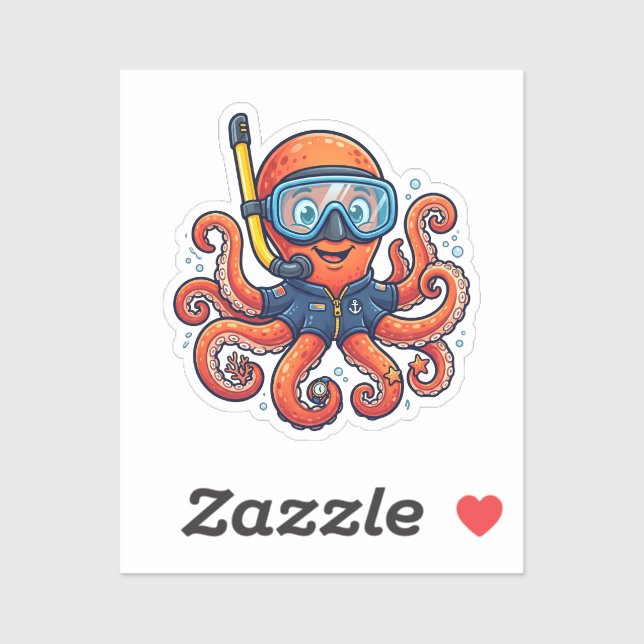 Adesivo Cute Snorkeling Octopus - Ocean Explorer (Folha)