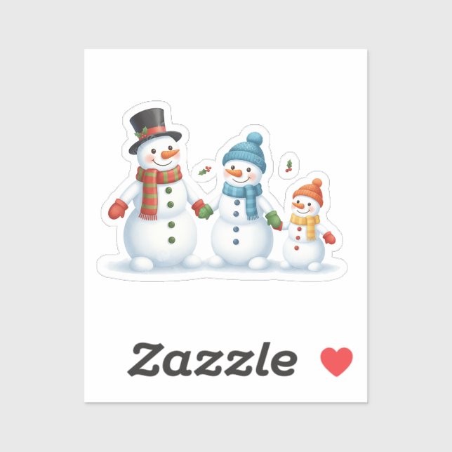 Adesivo Cute Snowman Family Holding Hands Winter Holiday  (Folha)