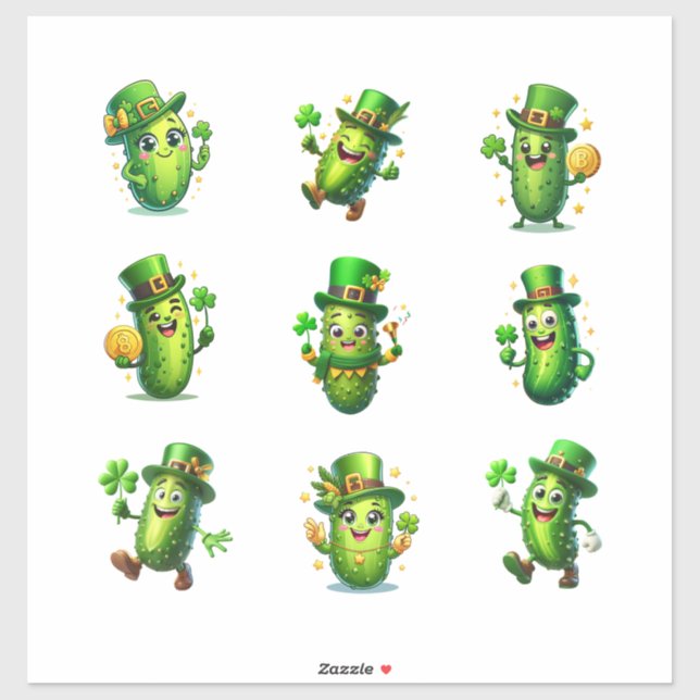 Adesivo Cute St. Patrick’s Day Pickle Characters (Folha)
