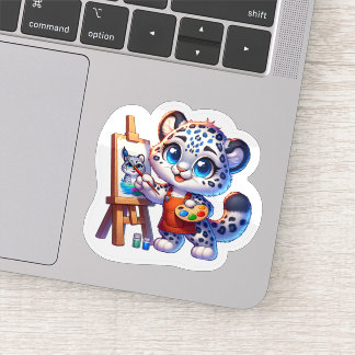Adesivo Cute Stickers Kawaii Snow Leopard Painter Sticker