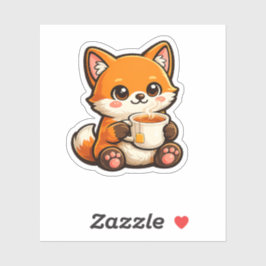Adesivo Cute Tea Fox Illustration – Cozy Fox Drinking Tea