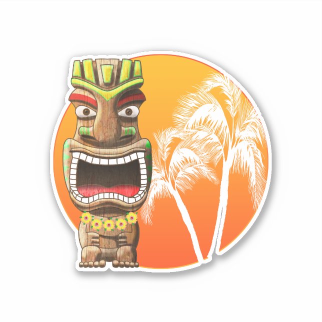Adesivo Cute Tiki Statue Beach Sunset (Frente)