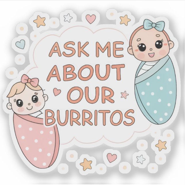Adesivo Cute Twin Baby Burrito Announcement Illustration (Frente)