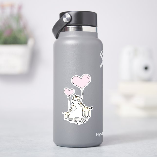 Adesivo Cute Valentine Giraffes Pink Heart Balloons Design (HidroFlask)