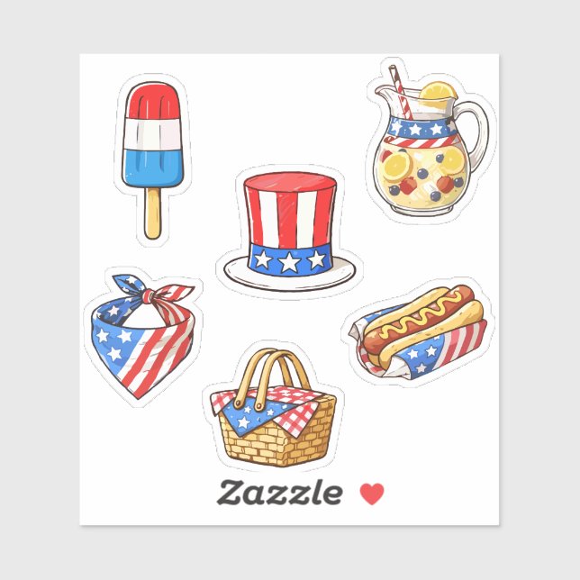 Adesivo Cute Vintage Patriotic Doodle Sticker Sheet (Folha)