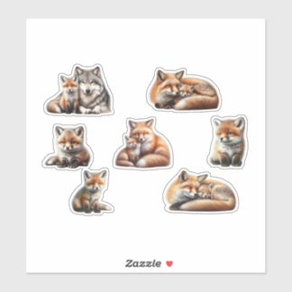 Adesivo Cute Watercolor Red Fox Mother and Cub Sticker She