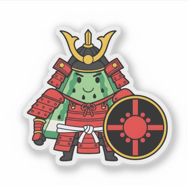 Adesivo Cute Watermelon Shogun Samurai Warrior Illustratio (Frente)