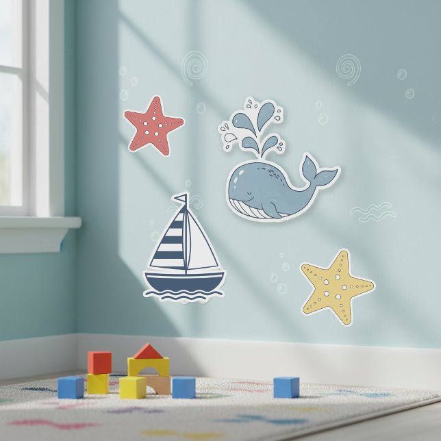 Adesivo Cute Whale, Starfish & Sailboat ID1251 (Criador carregado)