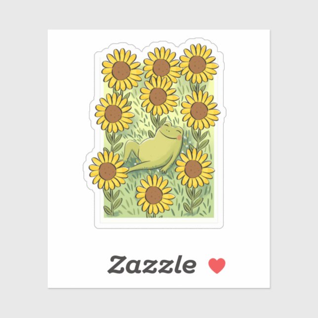 Adesivo Cute Whimsical Frog And Sunflowers Illustration (Folha)