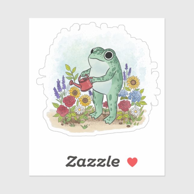 Adesivo Cute Whimsical Frog In Flower Garden Illustration (Folha)