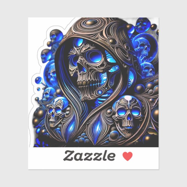 Adesivo Cyber Blue Phantom Skull - Neon Glow Edition (Folha)