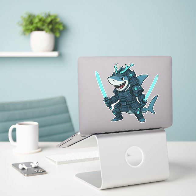 Adesivo Cyber Shark in Armor with Dual Swords Sticker (Laptop na mesa)