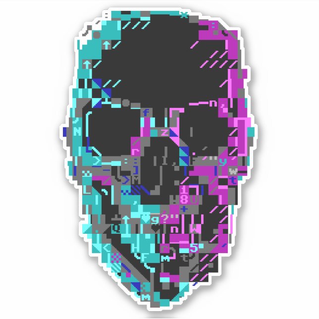 Adesivo Cyberpunk ASCII - Vinheta do crânio (Frente)