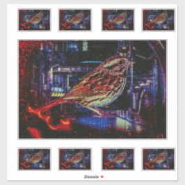 Adesivo Cyberpunk Sparrow in Neon Cityscape