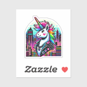 Adesivo Cyberpunk Unicorn Neon Pixel Art Design da paisage