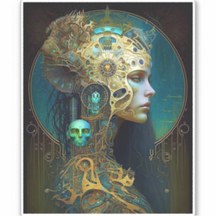 Adesivo Cyborg Mulher Fantasy Sci-Fi Art Sticker